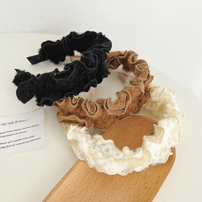 Autumn And Winter Hair Hoops Mink Hair Curl Hair Hoops Simple Plush Female Face Hair Hoops F014