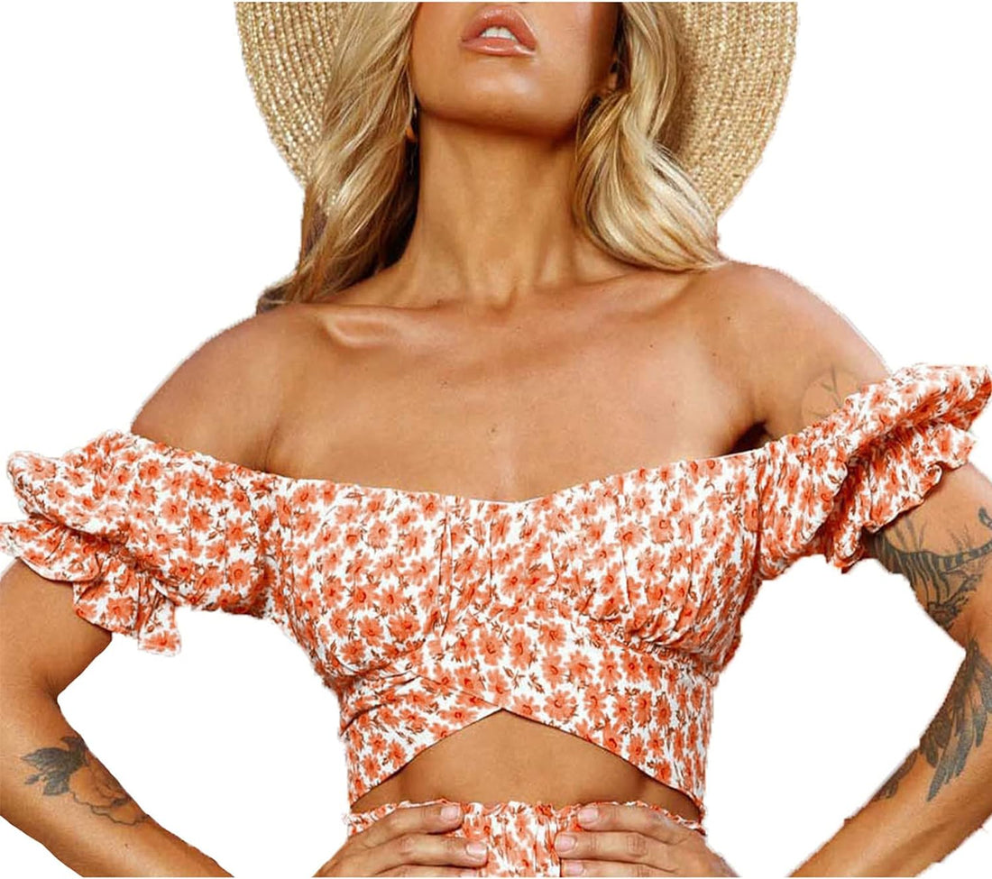 Fashion Trendy Short Sleeve Ruffle Crop Top for Women Going Out Tops Casual Tie up Back