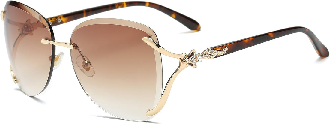 Women Shades Rimless Sunglasses Bling Frame round Lens Sunglass Metal Frame Sunglasses for Women Men VC1012…