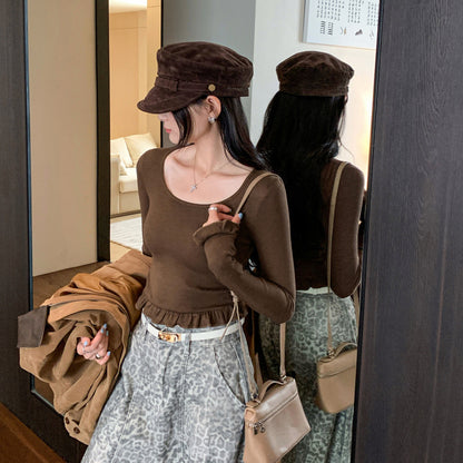 Design Sense Cute Ruffle Knit Top for Women