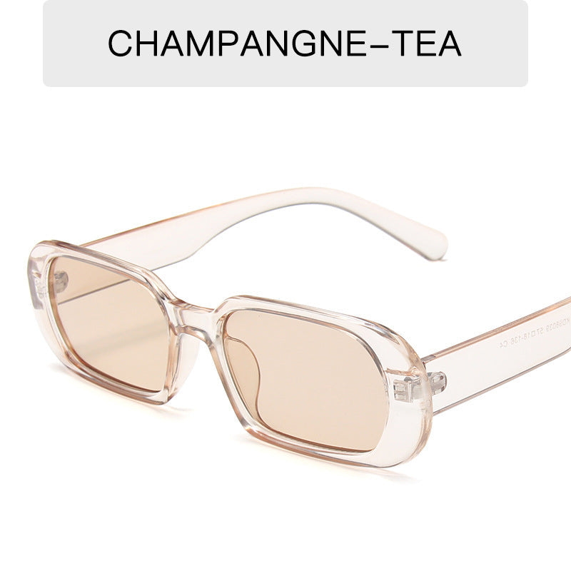 Retro small frame women's sunglasses in champagne tea color with colorful candy-inspired design