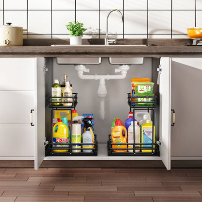 2 Pack Metal Pull Out Cabinet Organiser Drawers