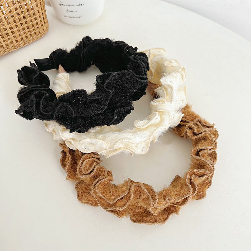 Autumn And Winter Hair Hoops Mink Hair Curl Hair Hoops Simple Plush Female Face Hair Hoops F014
