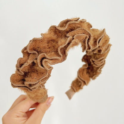 Autumn And Winter Hair Hoops Mink Hair Curl Hair Hoops Simple Plush Female Face Hair Hoops F014