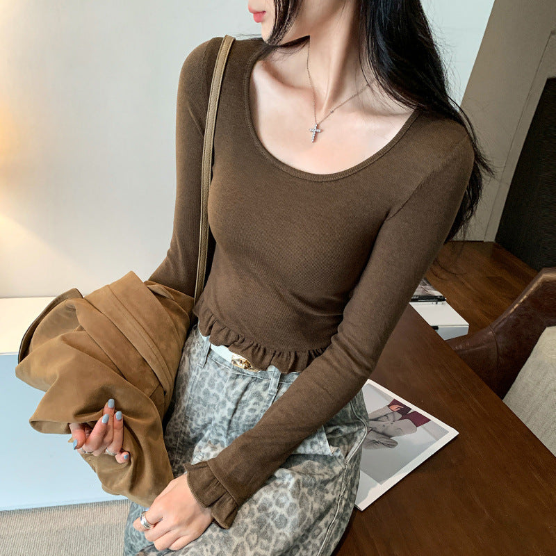 Design Sense Cute Ruffle Knit Top for Women
