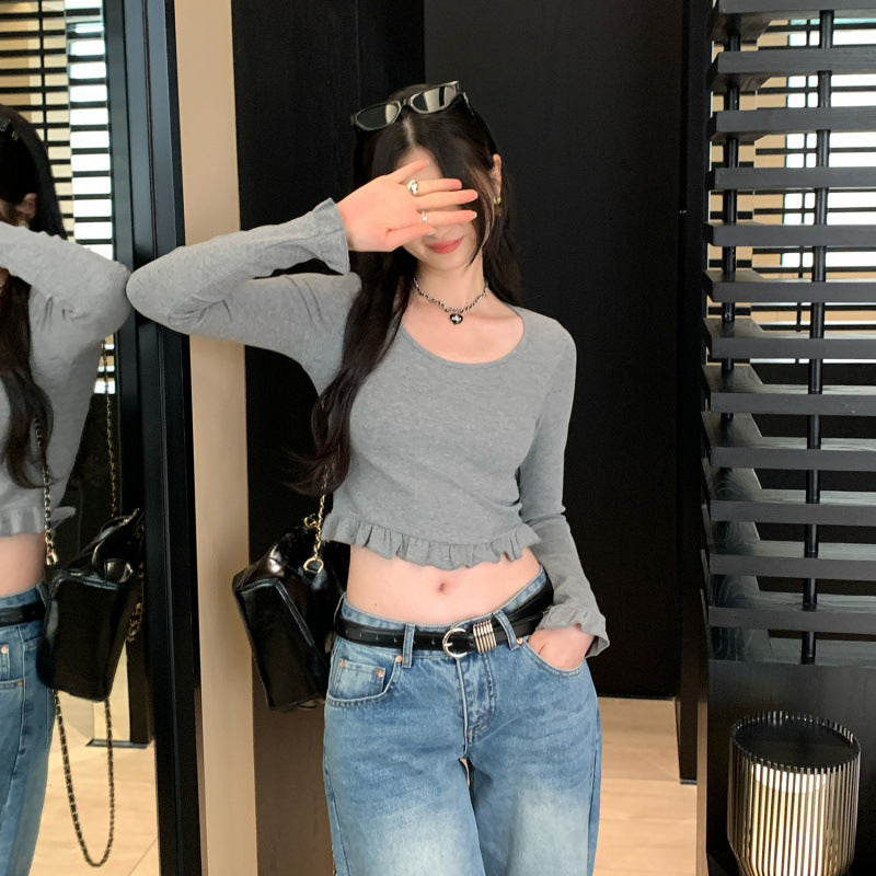 Design Sense Cute Ruffle Knit Top for Women
